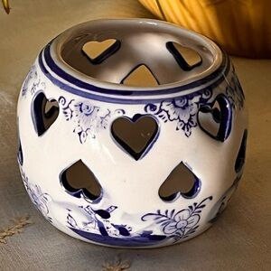 💙 Vintage Delft Blue Holland Heart Cutout Candle Holder Hand Painted Windmill